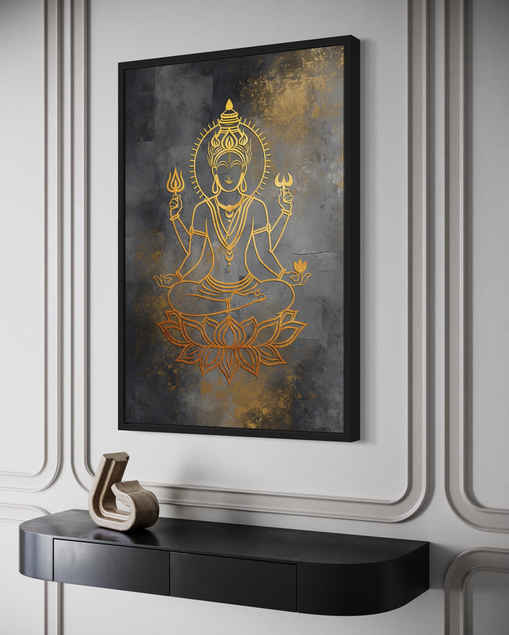 Minimalist Lord Vishnu Gold Silver Indian Framed Canvas Wall Art