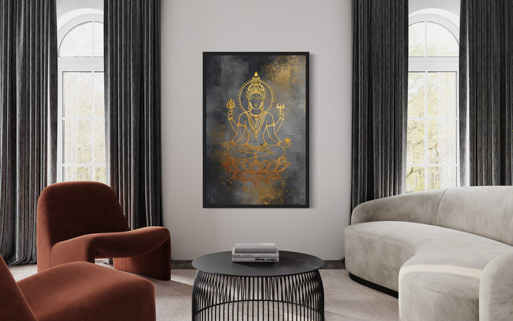 Minimalist Lord Vishnu Gold Silver Indian Framed Canvas Wall Art