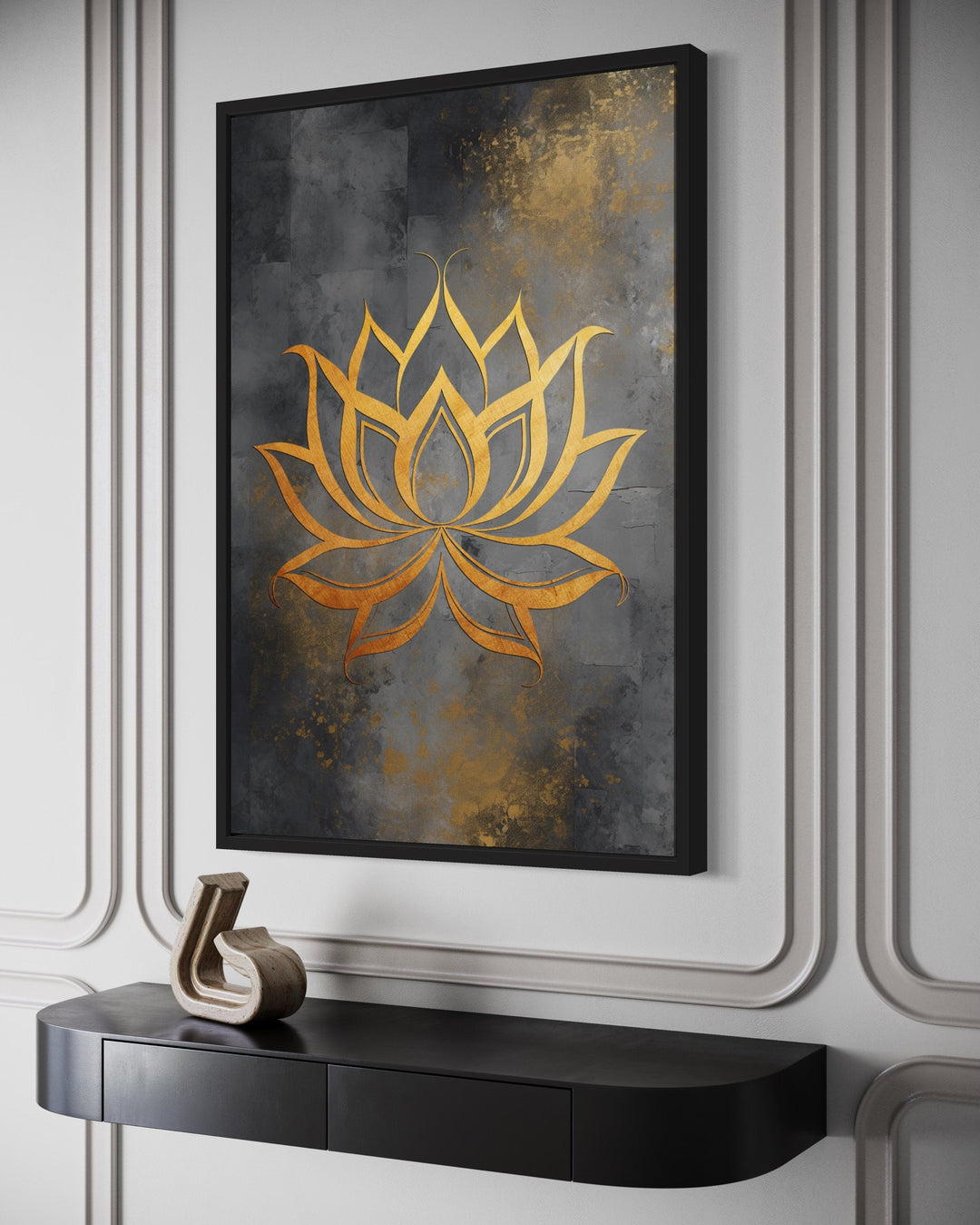 Minimalist Lotus Flower Zen Gold Silver Framed Canvas Wall Art