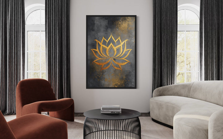 Minimalist Lotus Flower Zen Gold Silver Framed Canvas Wall Art