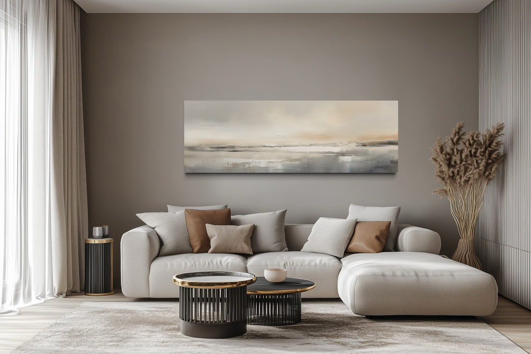 Minimalist Neutral Abstract Watercolor Ocean Beach Horizontal Over Bed Wall Art
