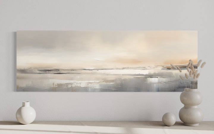 Minimalist Neutral Abstract Watercolor Ocean Beach Horizontal Over Bed Wall Art