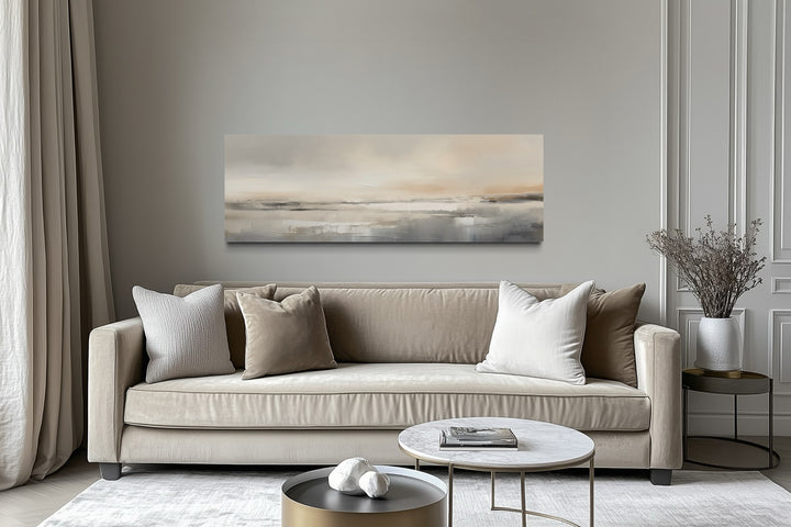 Minimalist Neutral Abstract Watercolor Ocean Beach Horizontal Over Bed Wall Art