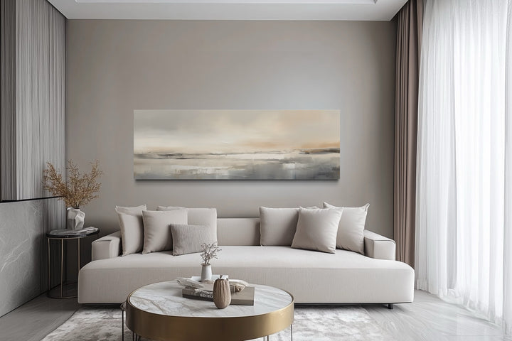 Minimalist Neutral Abstract Watercolor Ocean Beach Horizontal Over Bed Wall Art