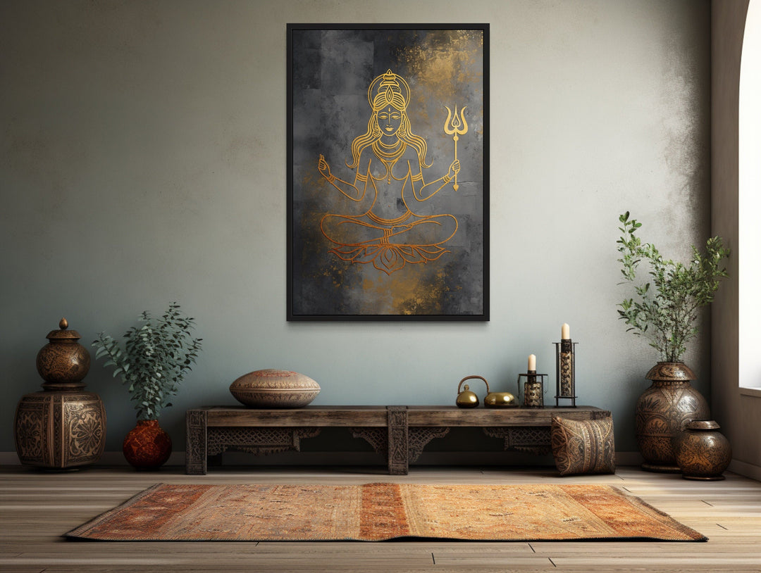 Minimalist Parvati Gold Silver Indian Goddess Framed Canvas Wall Art