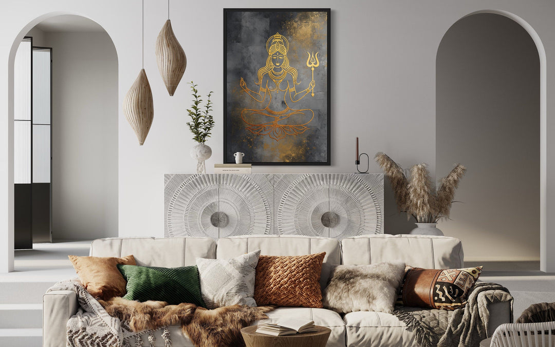 Minimalist Parvati Gold Silver Indian Goddess Framed Canvas Wall Art