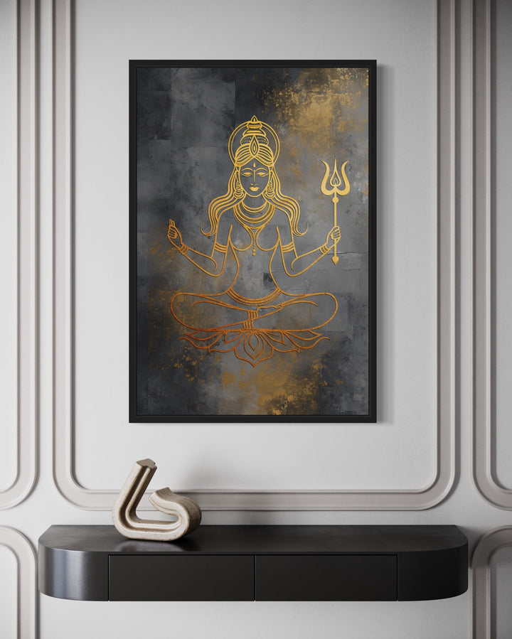 Minimalist Parvati Gold Silver Indian Goddess Framed Canvas Wall Art