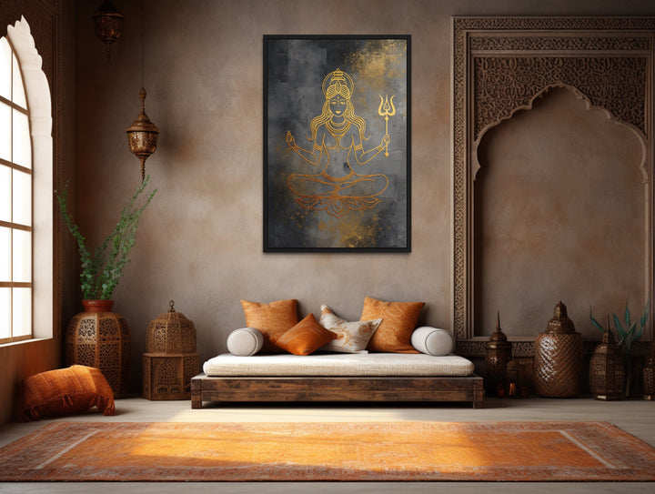 Minimalist Parvati Gold Silver Indian Goddess Framed Canvas Wall Art