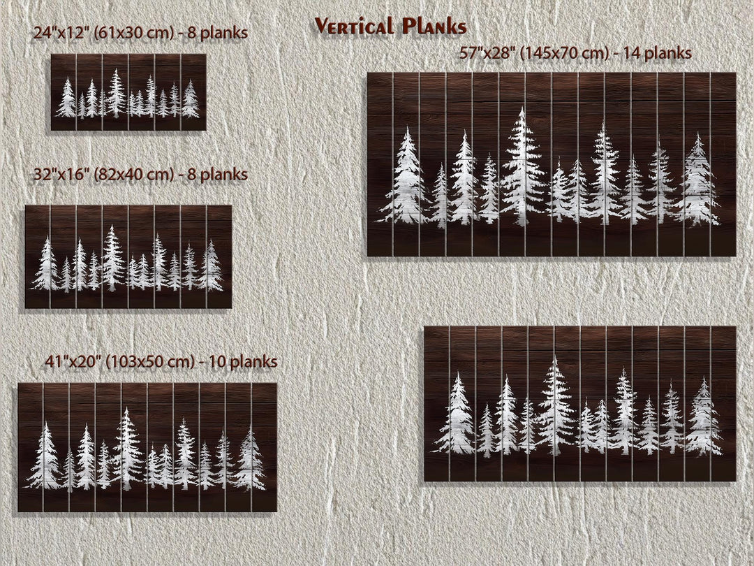 Minimalist Pine Trees On Brown Background Distressed Wood Wall Art