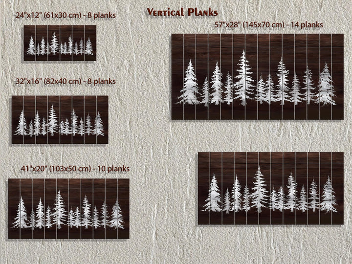 Minimalist Pine Trees On Brown Background Distressed Wood Wall Art