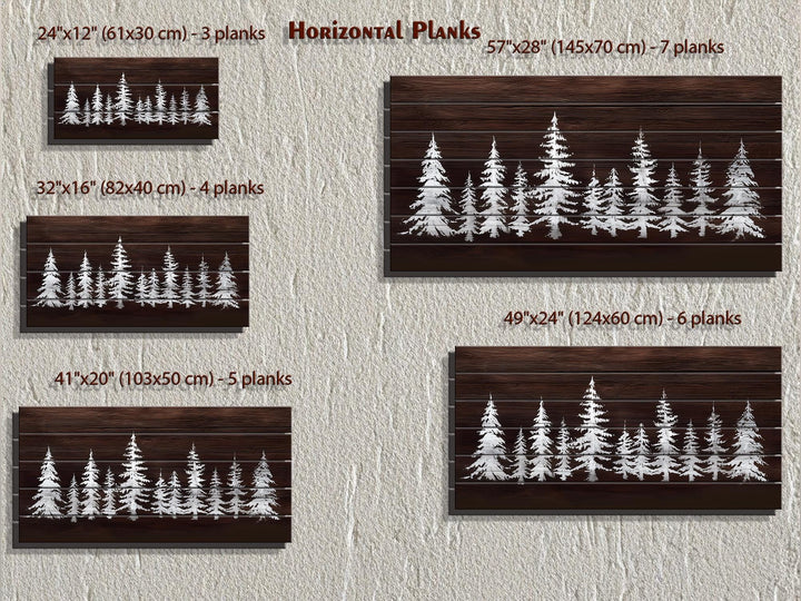 Minimalist Pine Trees On Brown Background Distressed Wood Wall Art