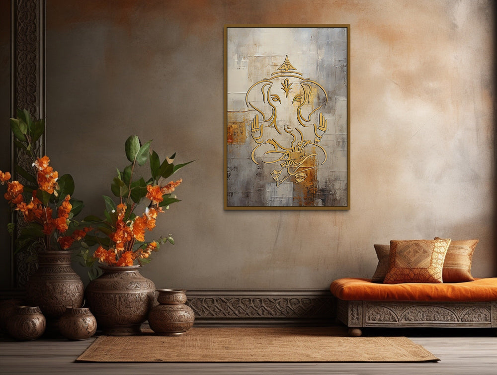 White Gold Ganesha Wall Art