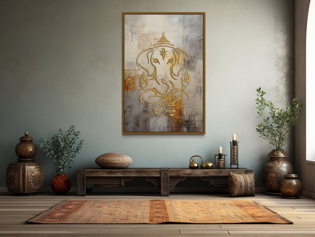 Minimalist White Gold Ganesha Wall Art