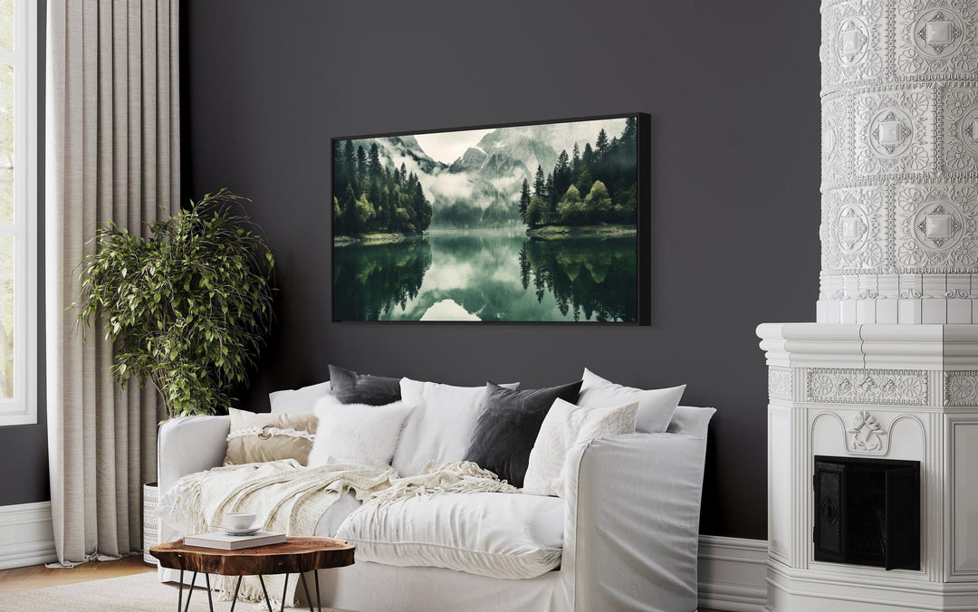 Mirror Lake And Mountains Emerald Green Nature Canvas Wall Art