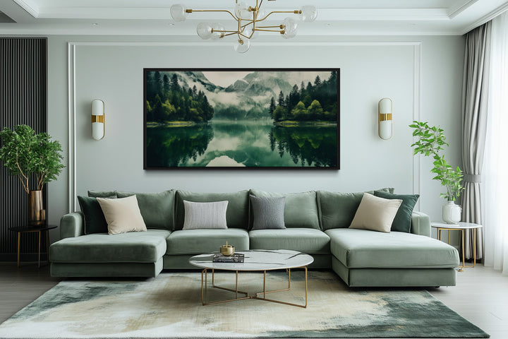Mirror Lake And Mountains Emerald Green Nature Canvas Wall Art