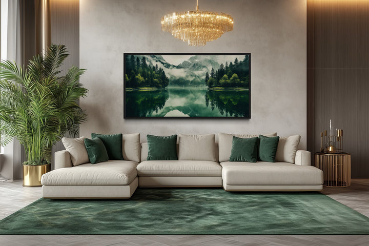 Mirror Lake And Mountains Emerald Green Nature Canvas Wall Art