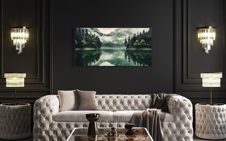 Mirror Lake And Mountains Emerald Green Nature Canvas Wall Art