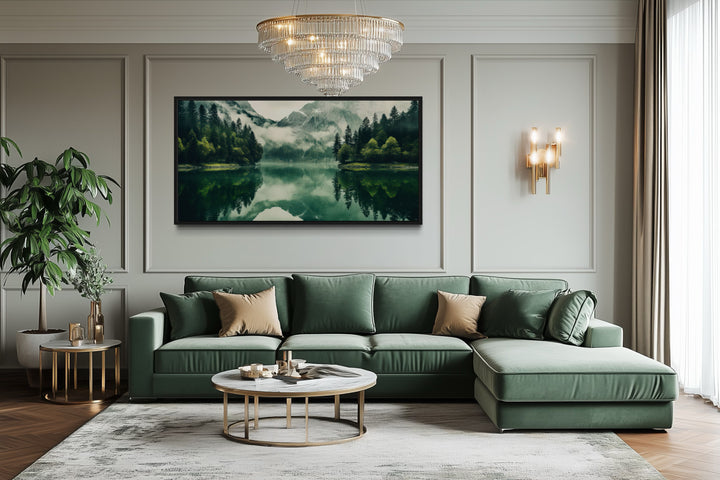Mirror Lake And Mountains Emerald Green Nature Canvas Wall Art