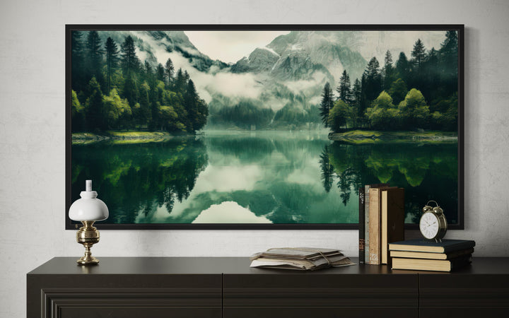 Mirror Lake And Mountains Emerald Green Nature Canvas Wall Art