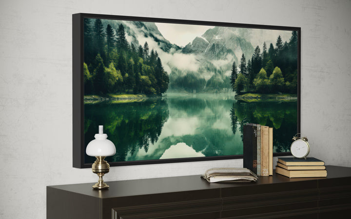 Mirror Lake And Mountains Emerald Green Nature Canvas Wall Art