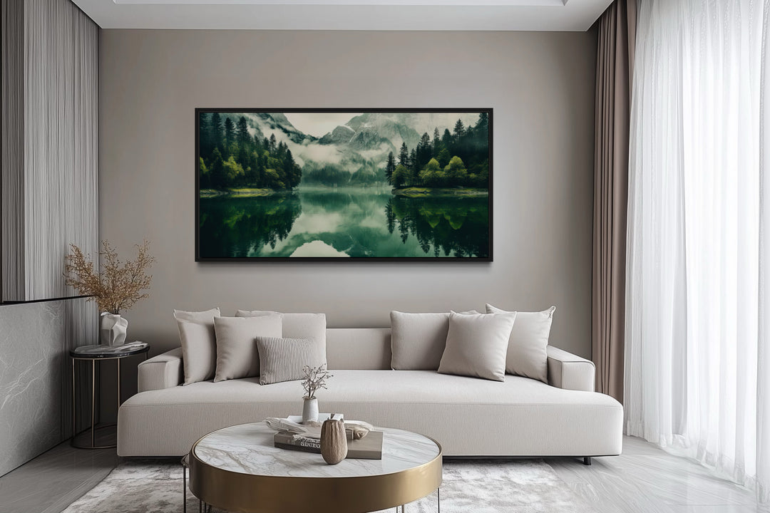 Mirror Lake And Mountains Emerald Green Nature Canvas Wall Art
