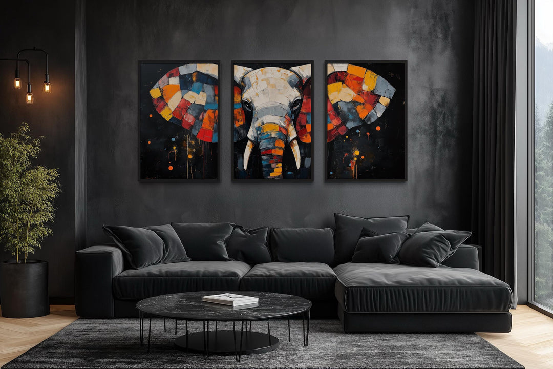 Modern Abstract Colorful Elephant Wall Art Set of 3