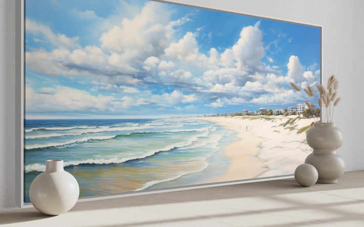 Modern Beach Landscape Framed Canvas Coastal Wall Art