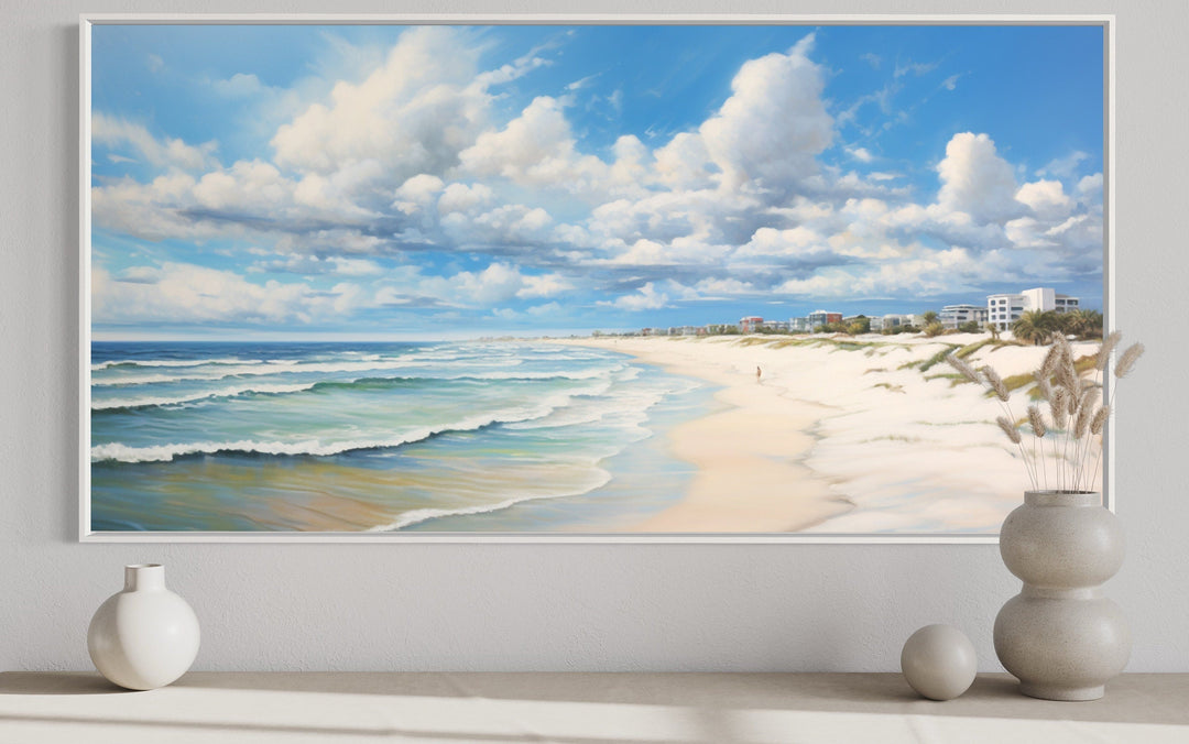 Modern Beach Landscape Framed Canvas Coastal Wall Art