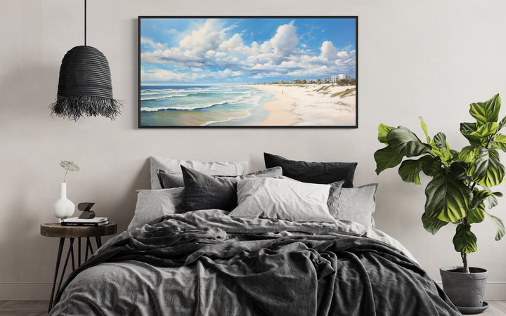 Modern Beach Landscape Framed Canvas Coastal Wall Art