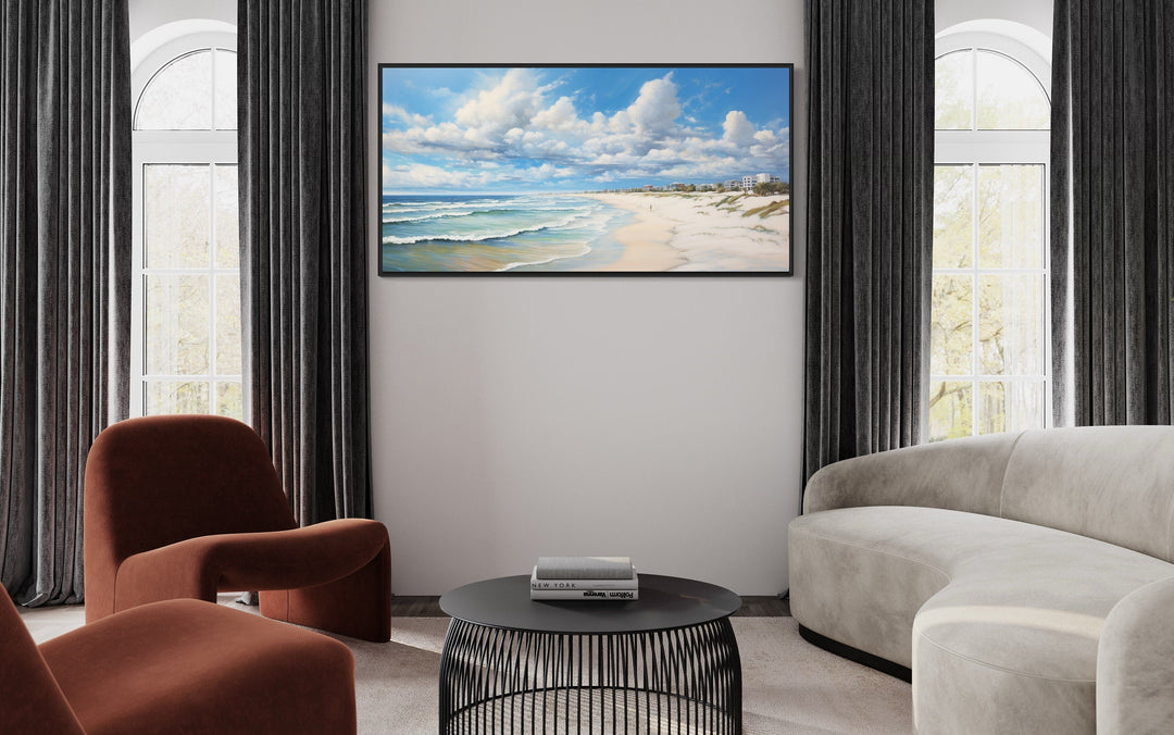 Modern Beach Landscape Framed Canvas Coastal Wall Art