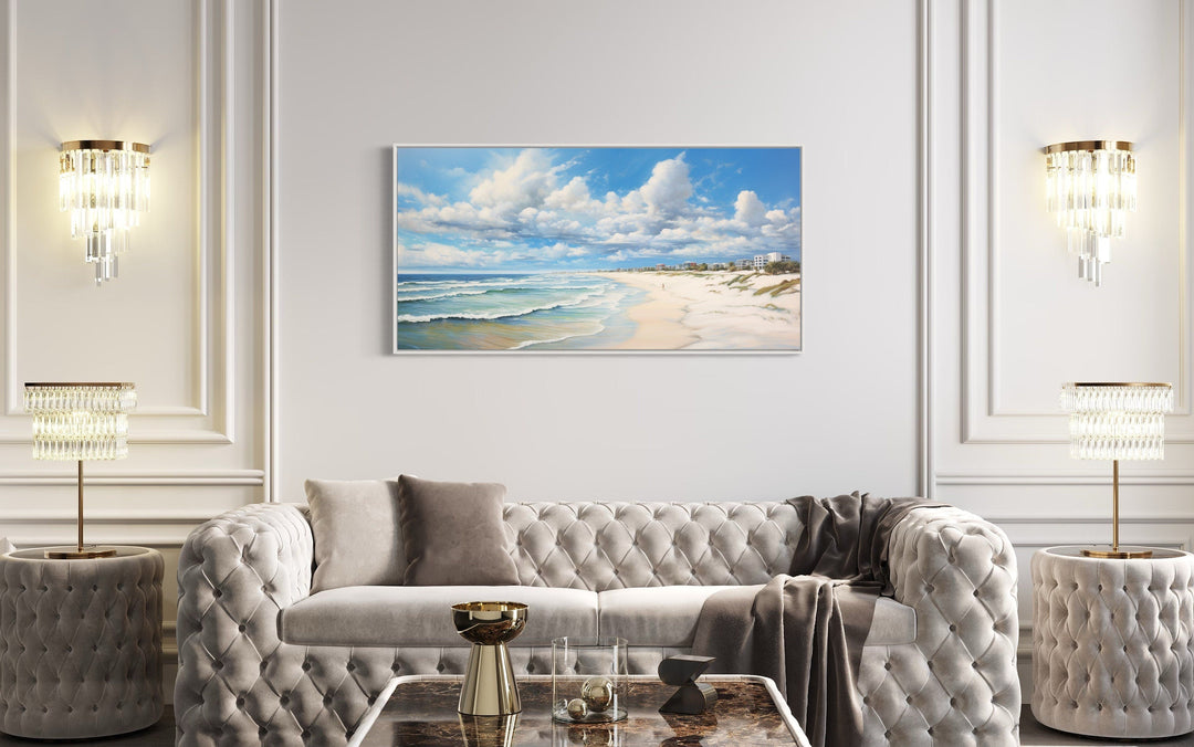 Modern Beach Landscape Framed Canvas Coastal Wall Art