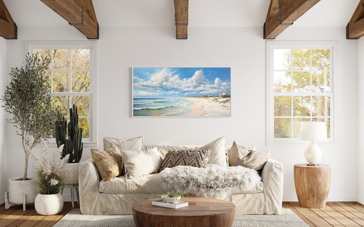 Modern Beach Landscape Framed Canvas Coastal Wall Art