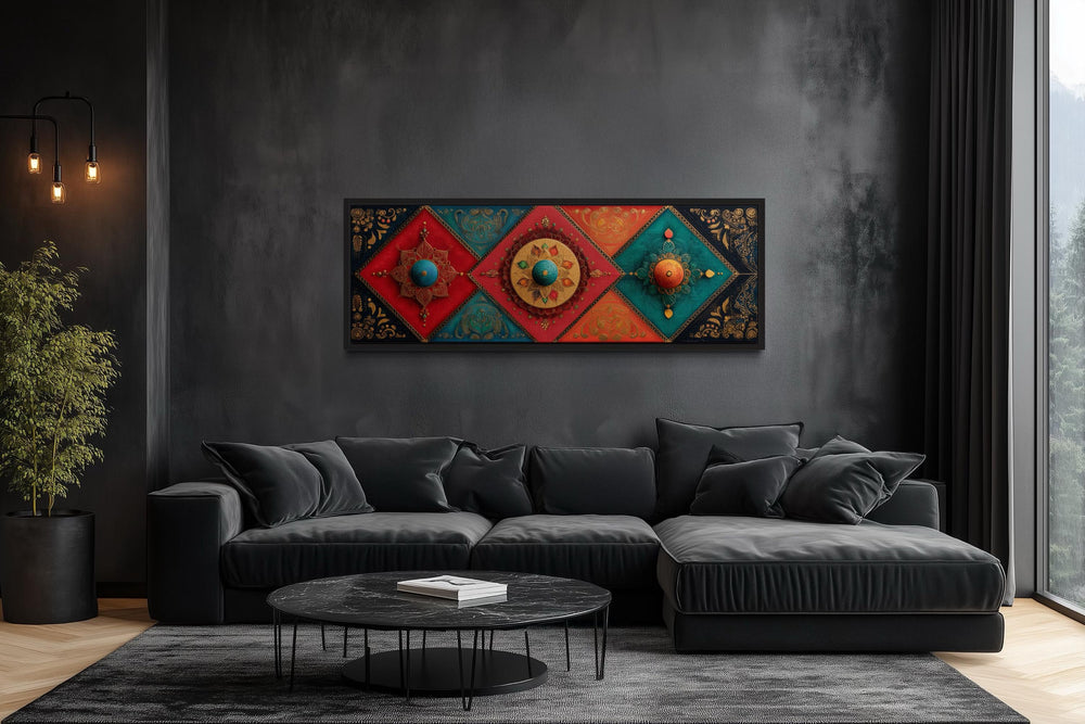 Modern Long Horizontal Indian Patterns Canvas Wall Art
