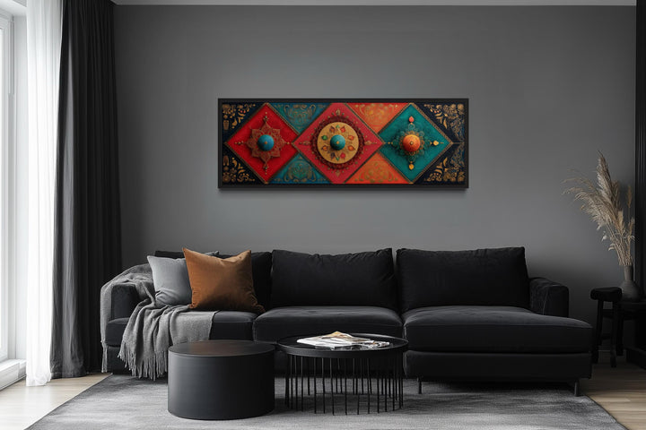 Modern Long Horizontal Indian Patterns Canvas Wall Art