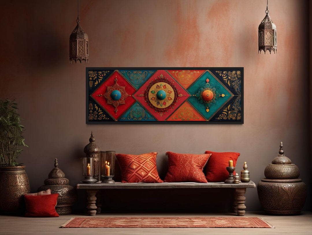 Modern Long Horizontal Indian Patterns Canvas Wall Art
