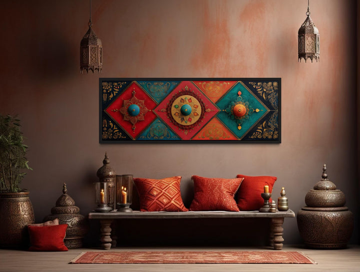 Modern Long Horizontal Indian Patterns Canvas Wall Art