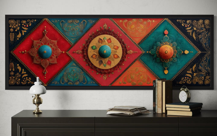 Modern Long Horizontal Indian Patterns Canvas Wall Art