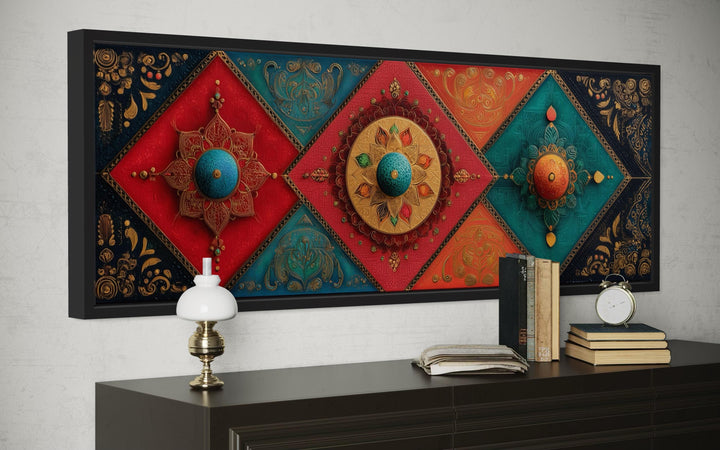 Modern Long Horizontal Indian Patterns Canvas Wall Art