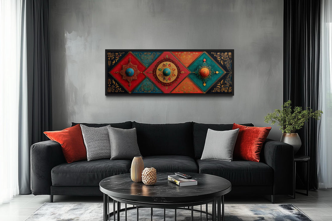 Modern Long Horizontal Indian Patterns Canvas Wall Art