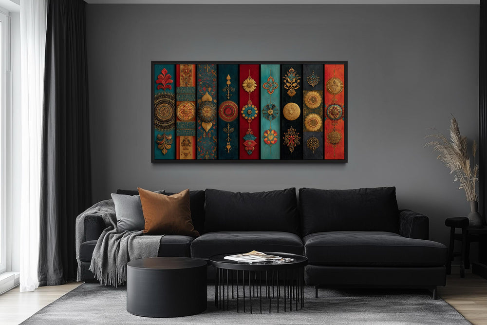 Modern Red Teal And Gold Indian Wall Art For Living Room