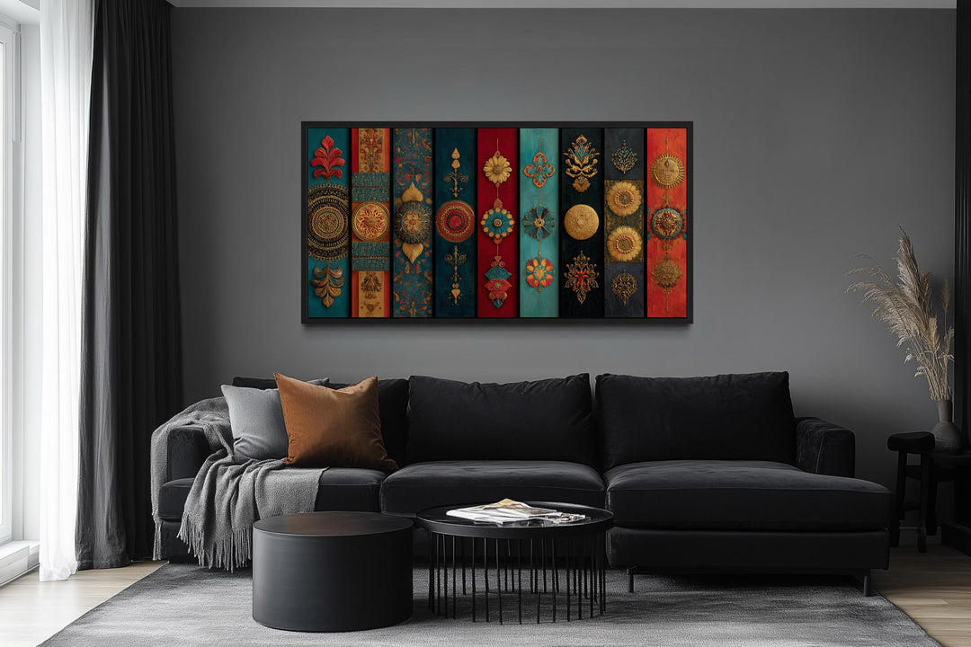 Modern Red Teal And Gold Indian Wall Art For Living Room