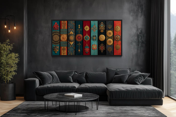 Modern Red Teal And Gold Indian Wall Art For Living Room