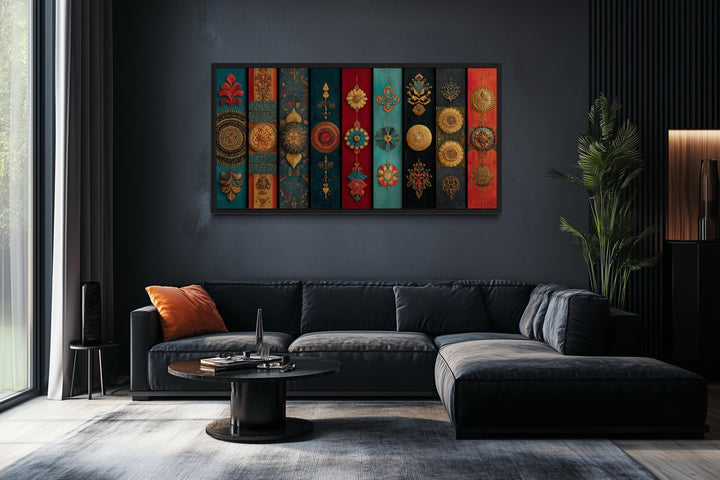 Modern Red Teal And Gold Indian Wall Art For Living Room