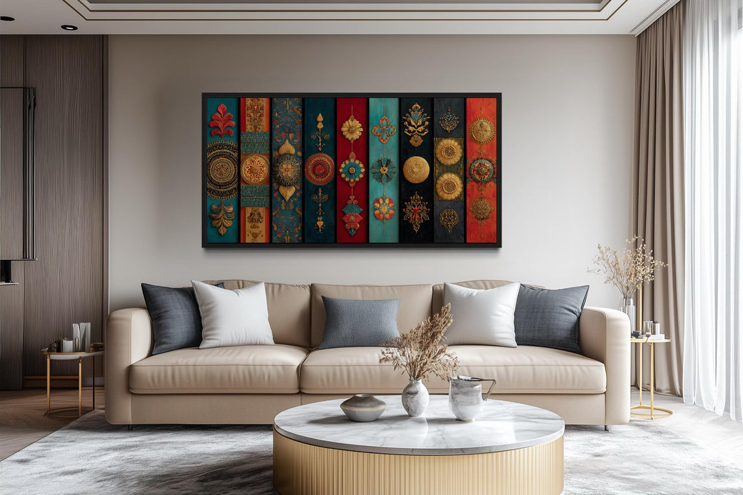 Modern Red Teal And Gold Indian Wall Art For Living Room