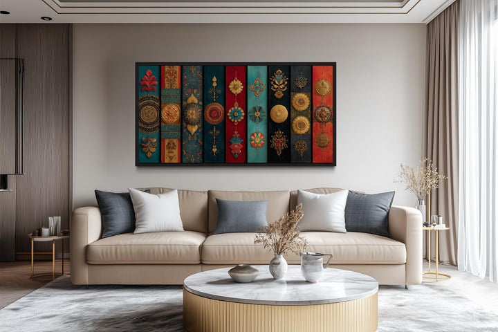 Modern Red Teal And Gold Indian Wall Art For Living Room