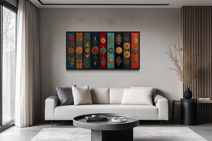 Modern Red Teal And Gold Indian Wall Art For Living Room