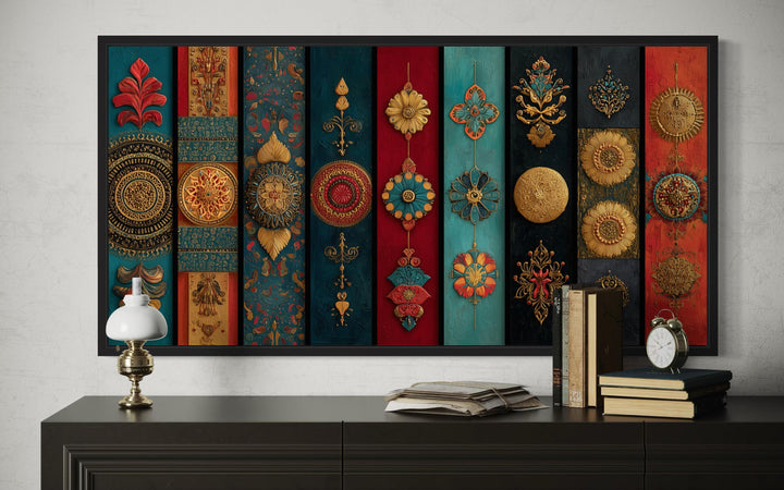 Modern Red Teal And Gold Indian Wall Art For Living Room