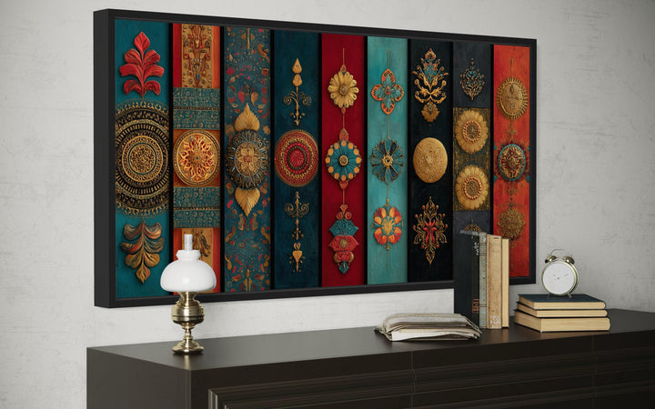 Modern Red Teal And Gold Indian Wall Art For Living Room