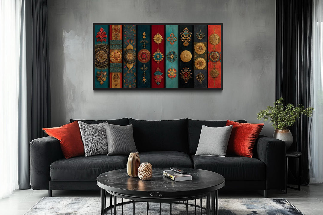 Modern Red Teal And Gold Indian Wall Art For Living Room