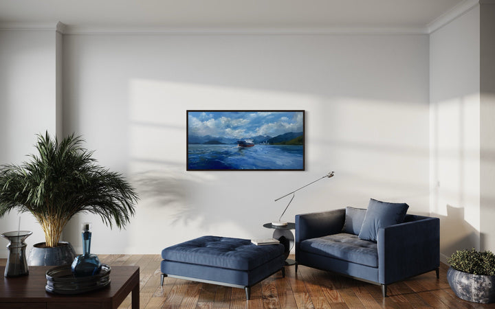 Modern Ship Painting - Framed Canvas Art | Nautical Wall Decor for Coastal Home